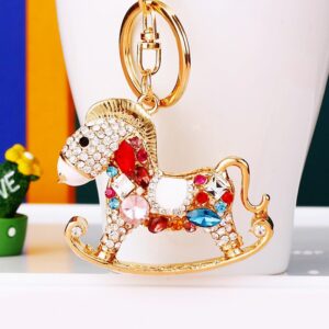 successful rhinestone small wooden horse keychain female ins cute bag pendant key chain ring creative gift