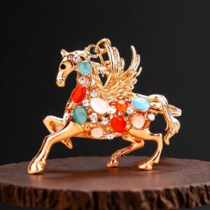 zodiac diamond studded wooden horse car keychain women's creative bag pendant metal horse keychain ring business gift
