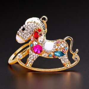 successful rhinestone small wooden horse keychain female ins cute bag pendant key chain ring creative gift