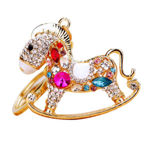 successful rhinestone small wooden horse keychain female ins cute bag pendant key chain ring creative gift