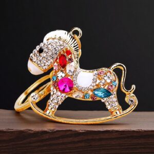 successful rhinestone small wooden horse keychain female ins cute bag pendant key chain ring creative gift